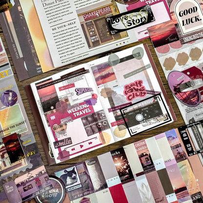 Travel Scrapbooking Supplies Kit, Holiday Aesthetic Vintage Scrapbook Kit for Bullet Junk Journal A6 Grid Notebook Stationary Journaling Supplies DIY Craft Birthday Gifts for Women Kid Teen Girl