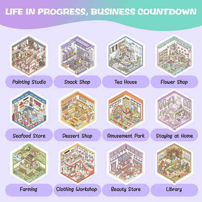 3D Sticker Scene Book Sticker Therapy for Adults Kids Teens 2 Books with 12 Sets of DIY 3D Room Miniature Scene Stickers Featuring Various Themes