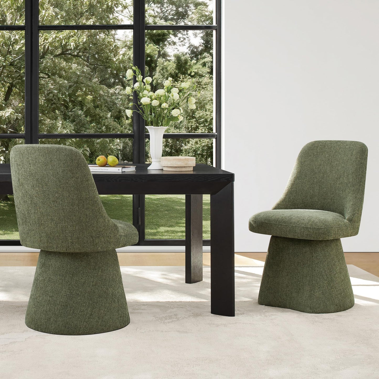 KISLOT Swivel Dining Chairs Set of 4, Upholstered Mid Century Modern Deskchair with High Back, Linen Fabric Kitchen Chairs for Dining Room, Bedroom, Dressing Room, Green