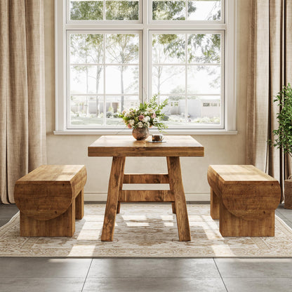 TRIBEWOOD Solid Wood Dining Bench, 47" Farmhouse Indoor Entryway Shoe Bench, Kitchen Bench for Dining Room, Living Room, Hallway (1, Brown)