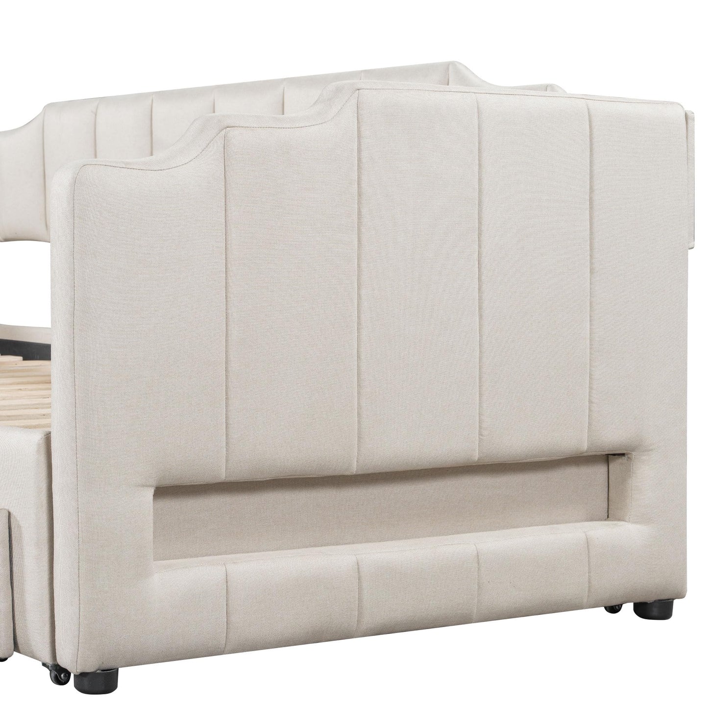Bellemave Twin XL Size Daybed Frame with Pop up Trundle,Upholstered Day Bed with Two Storage Drawers and LED Light,Twin XL to King Daybed,Beige