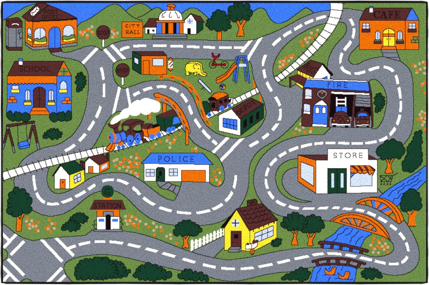 3'3" 4'7" Ottomanson x Kids Road Map Rug - Interactive City Traffic Play Mat for Toy Cars - Perfect for Playroom