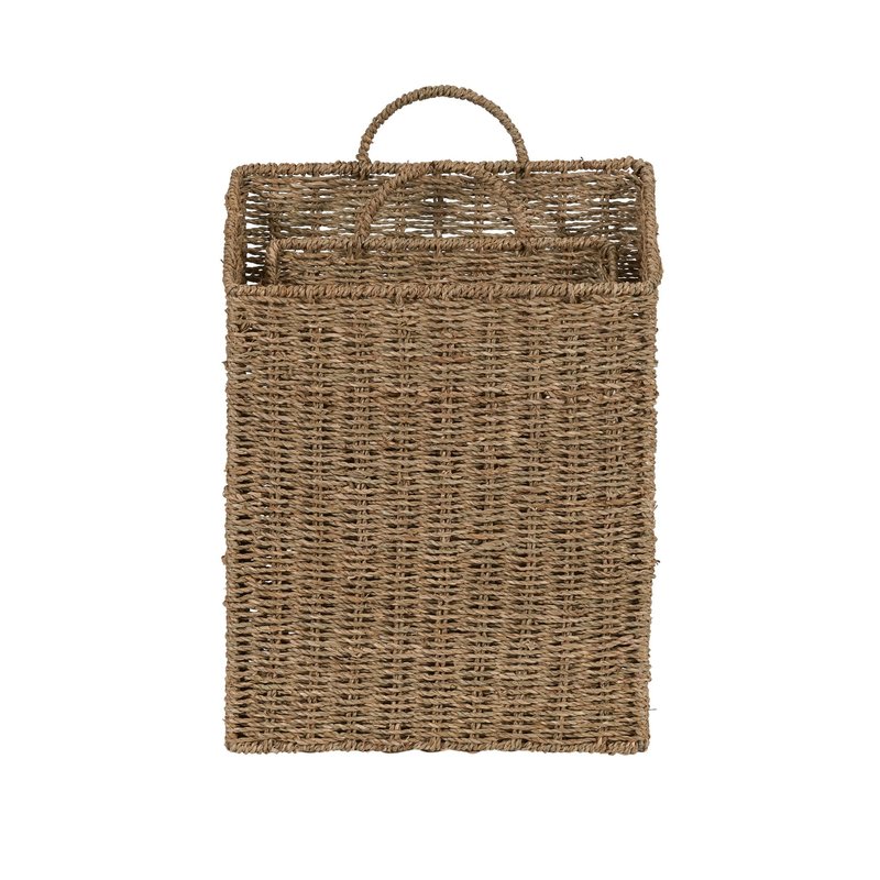 Rectangular Wicker Hanging Baskets, Set of 2, Small and Large, Handwoven Seagrass, Durable Metal Wire Frame, Multipurpose and Contemporary, Perfect for Organizing Newspapers, Mail and More, Natural