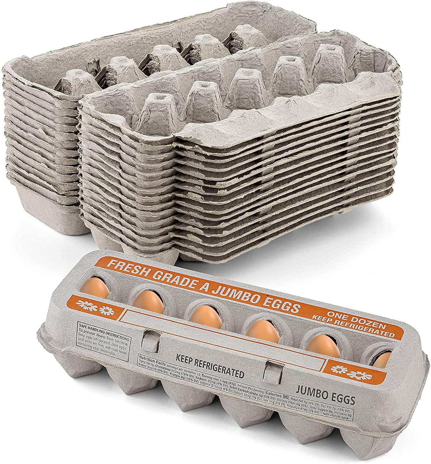 1 Dozen (Pack 15) MT Products Natural Pulp Jumbo Egg Cartons - Disposable Egg Storage Container of - Made in the USA