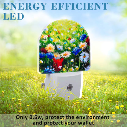 Uiaoiais Field Flowers Oil Painting Night Light Plug into Wall with Dusk to Dawn Sensor Cute Nightlight for Kid Girls Boys Women Men Room Decor, Hallway, Kitchen, Bathroom, Nursery, Stairs