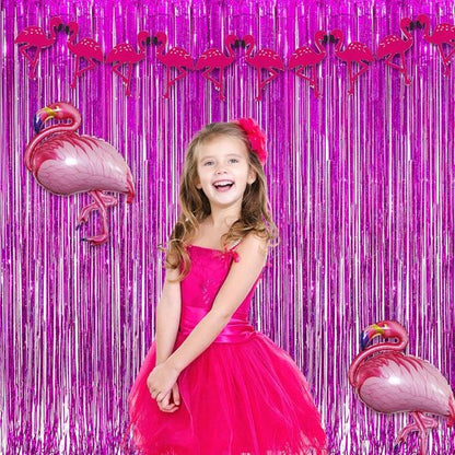 GREATRIL Magenta Tinsel Curtain Backdrop - Foil Fringe Streamers for Bachelorette Party | 2 PCS