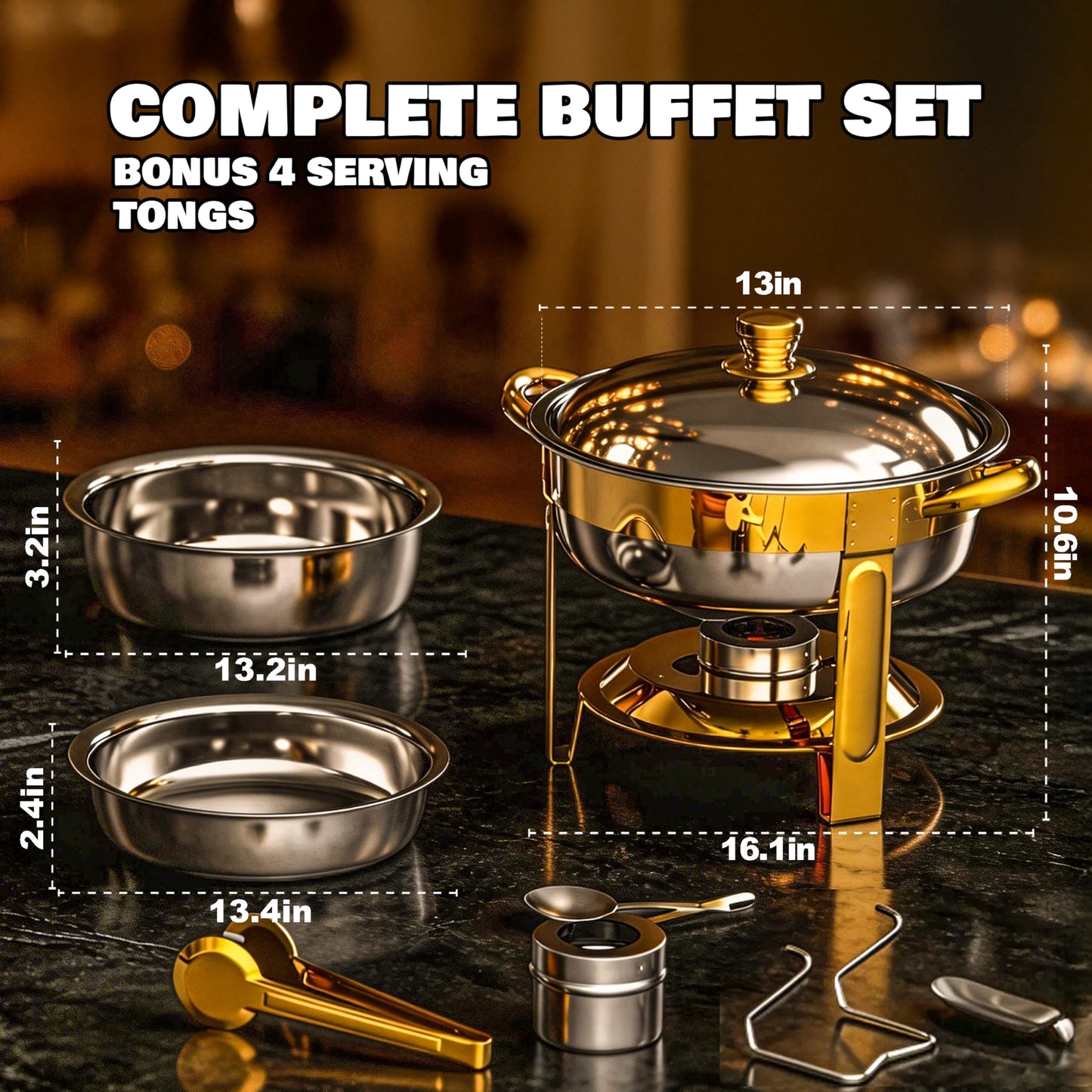 Chafing Dishes for Buffet Set,4 Pack 6QT, Easy 30-Second Lid Assembly Stainless Steel Food Warmers for Catering, Parties & Events, Gold Colors Chafing Dish Buffet Set