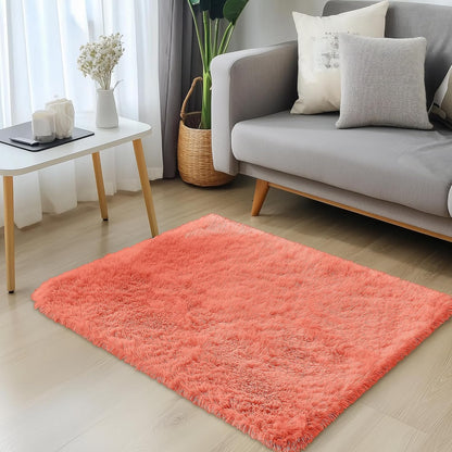 OLANLY Small Bedside Rug - Soft Fluffy Shaggy Indoor Carpet for Kids & Living Room | Coral Red 2x3