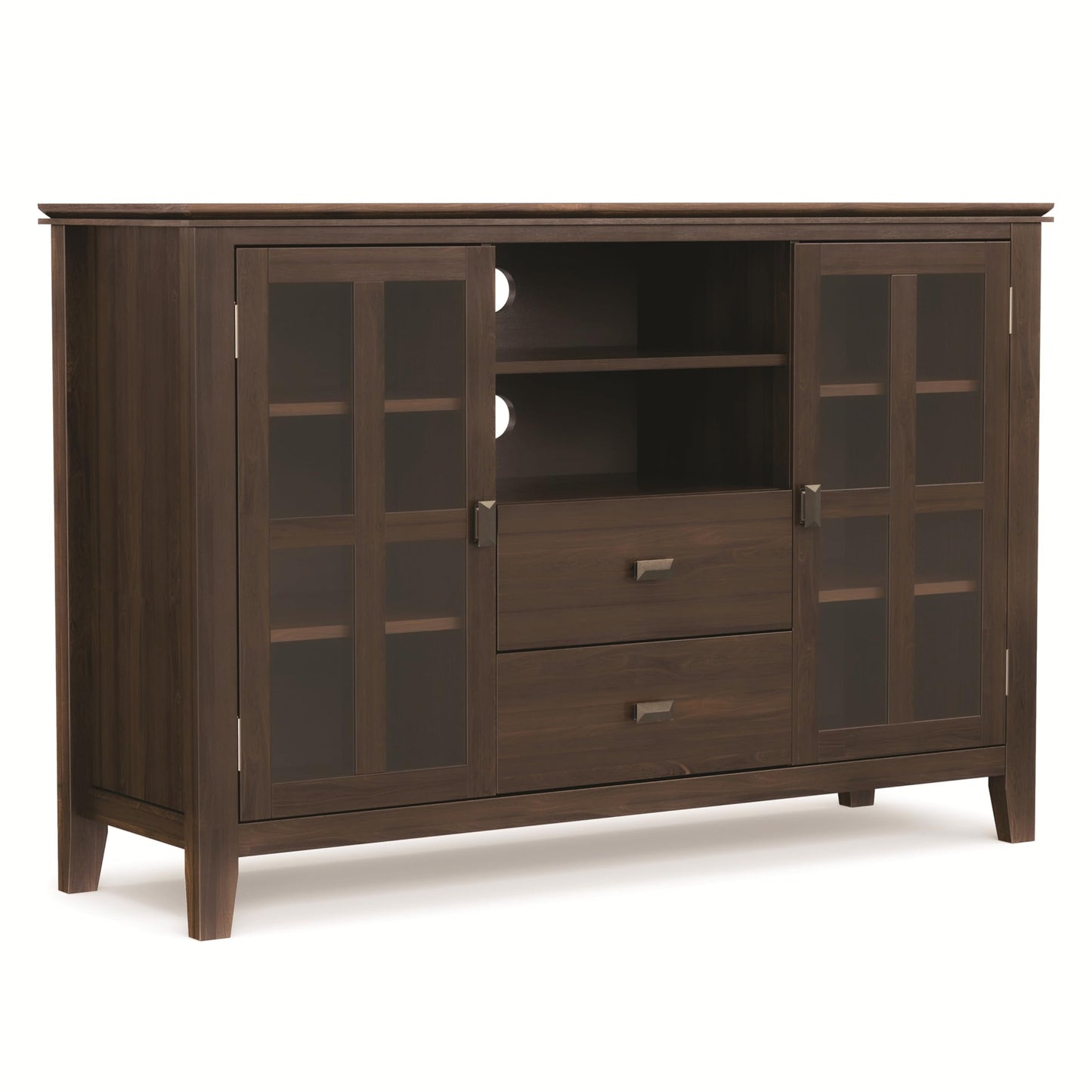 SIMPLIHOME Artisan TV Stand - 53 inch Wide Solid Wood Tall Media Console in Natural Aged Brown, Contemporary Entertainment Center for Living Room for TVs up to 60 Inches with Cable Management