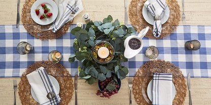 DII Buffalo Check Collection Classic Farmhouse Table Runner, 14x108, Stonewash Blue