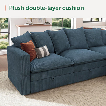 HONBAY Modular Sectional Sofa, 6 Seat U Shaped Corduroy Couch with Storage & Pillows, Convertible Sectional Couches for Living Room, Blue