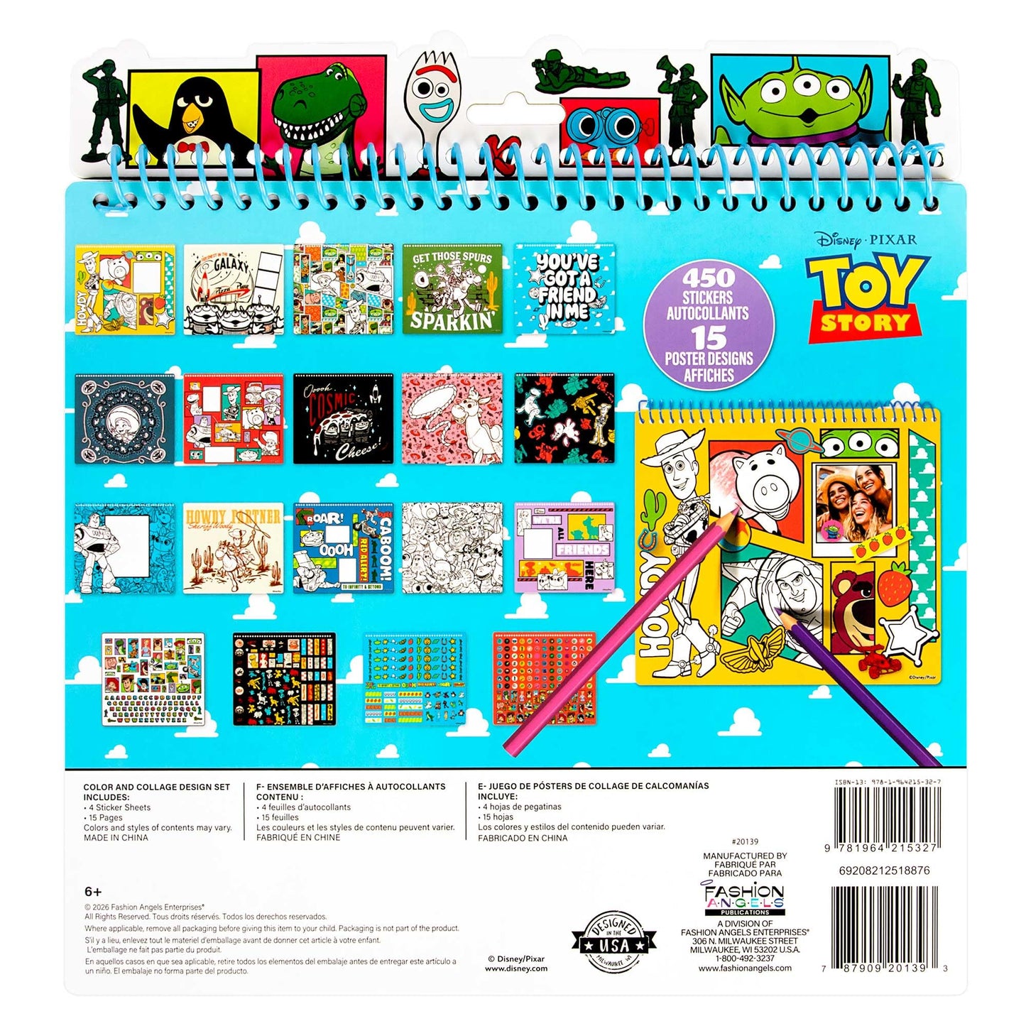Fashion Angels Disney Pixar Toy Story Color & Collage Portfolio Set, Includes 15 Posters & 450 Stickers, Creative Art Activity Kit for Kids Ages 6+