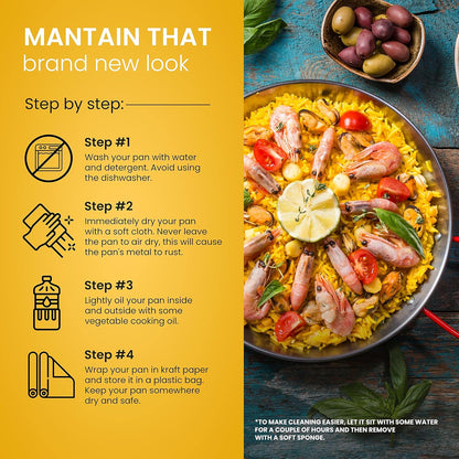 Machika Skillet Pan, Carbon Steel Paella Pan for Cooking, Perfect for Outdoors, Camping, 10 Servings, 17 In