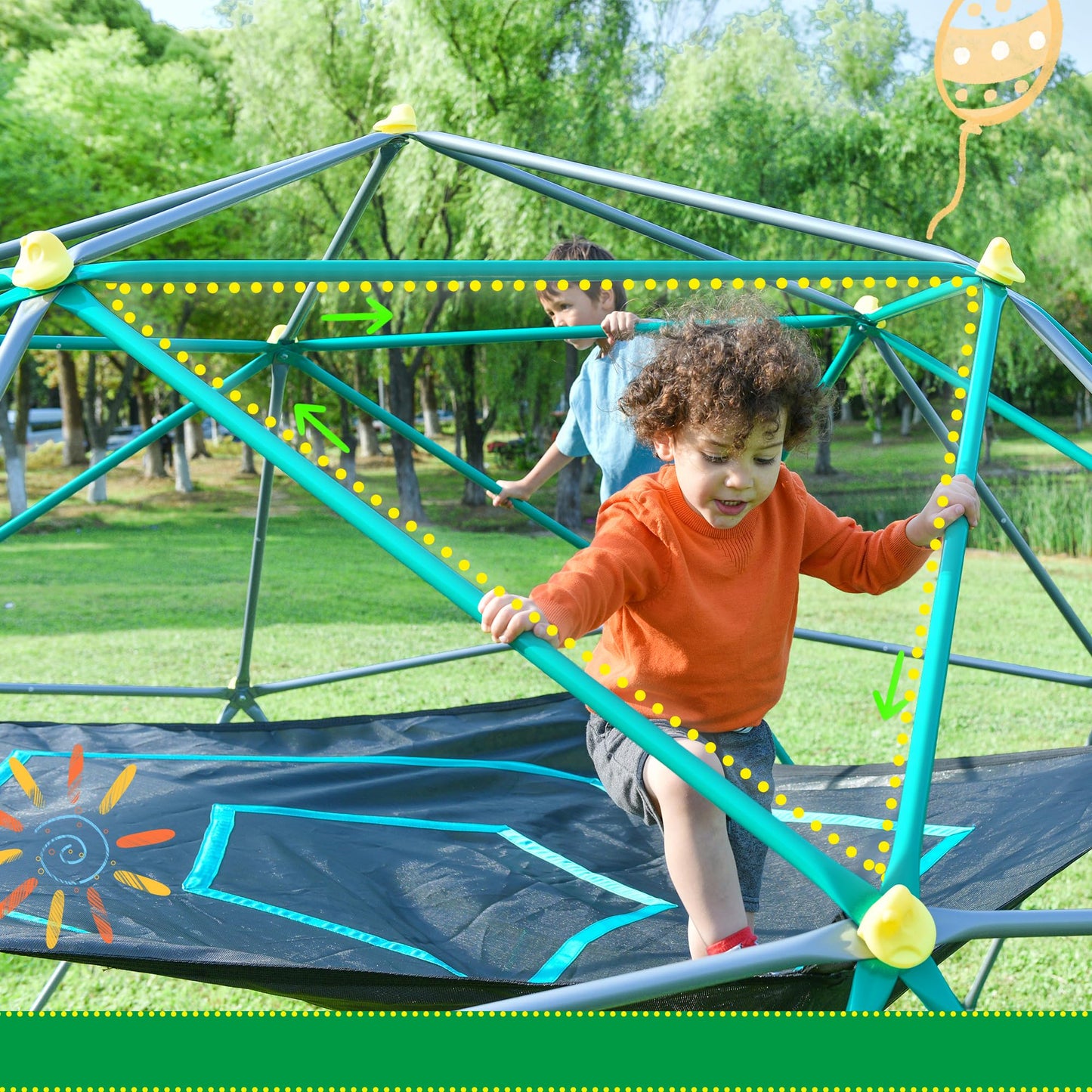 Merax 13FT Climbing Dome with Hammock, Outdoor Geometric Dome Climber Play Center for Kids 3-10 Supporting 1000 lbs, Easy Assembly Jungle Gym