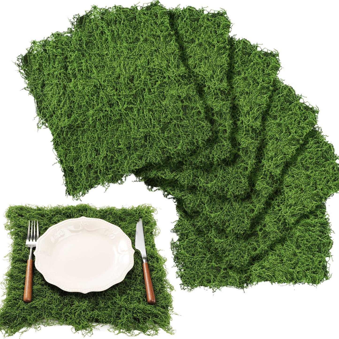 Zeyune 6 Pcs Fake Moss Table Runner for Crafts Artificial Moss Sheet Roll Waterproof Carpet Blanket for Wall Roof Garden Wedding Party Decoration (11.8 x 11.8 Inch)