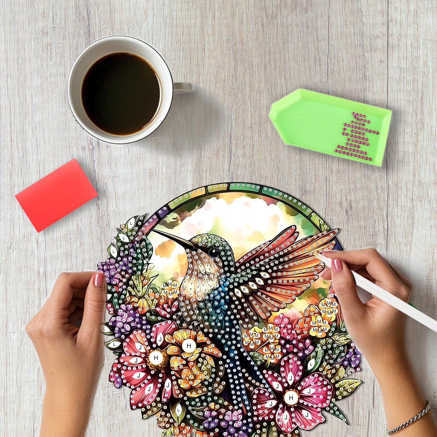 SENQAO Hummingbird Diamond Art Hanging Kits for Adults Kids, Acrylic Diamonds Painting Pendant Board Kit Flower, Diamond Art Painting Window Pendants Home Garden Wall Hanging Kits Hanging Ornament