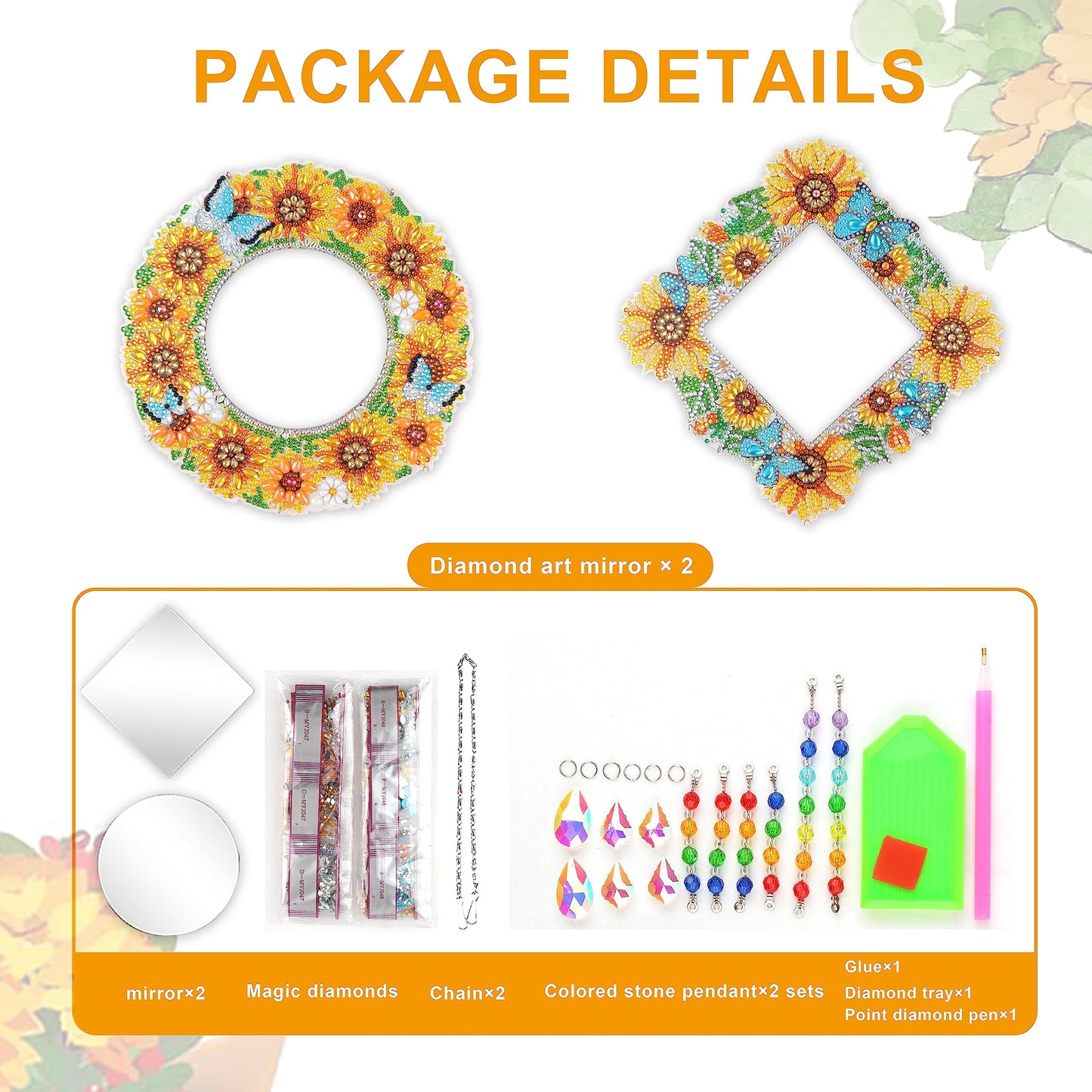 LazyFold 2Pcs Diamond Art Painting Mirror,Special Shaped Crystal DIY Diamond Suncatcher for Beginner Arts Crafts Gifts Home Decor Handmade Gift
