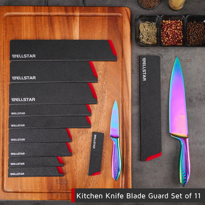 WELLSTAR Knife Edge Guards Set, 11 Piece Universal Blade Covers, BPA Free ABS Protective Blade Sheaths, Non-Scratch Felt Lining Kitchen Knives Covers (Knives not included)