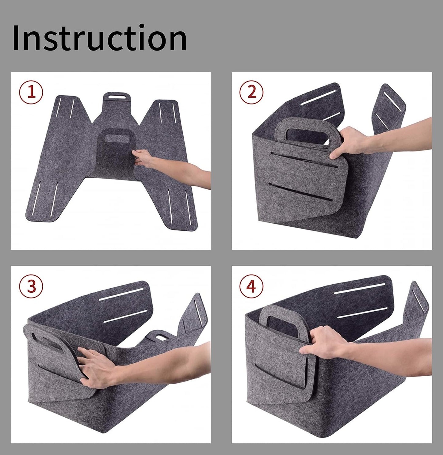 Collapsible Felt Storage Basket, Convenient Box Organizer with Carry Handles for Office, Bedroom, Closet, Toys, Laundry