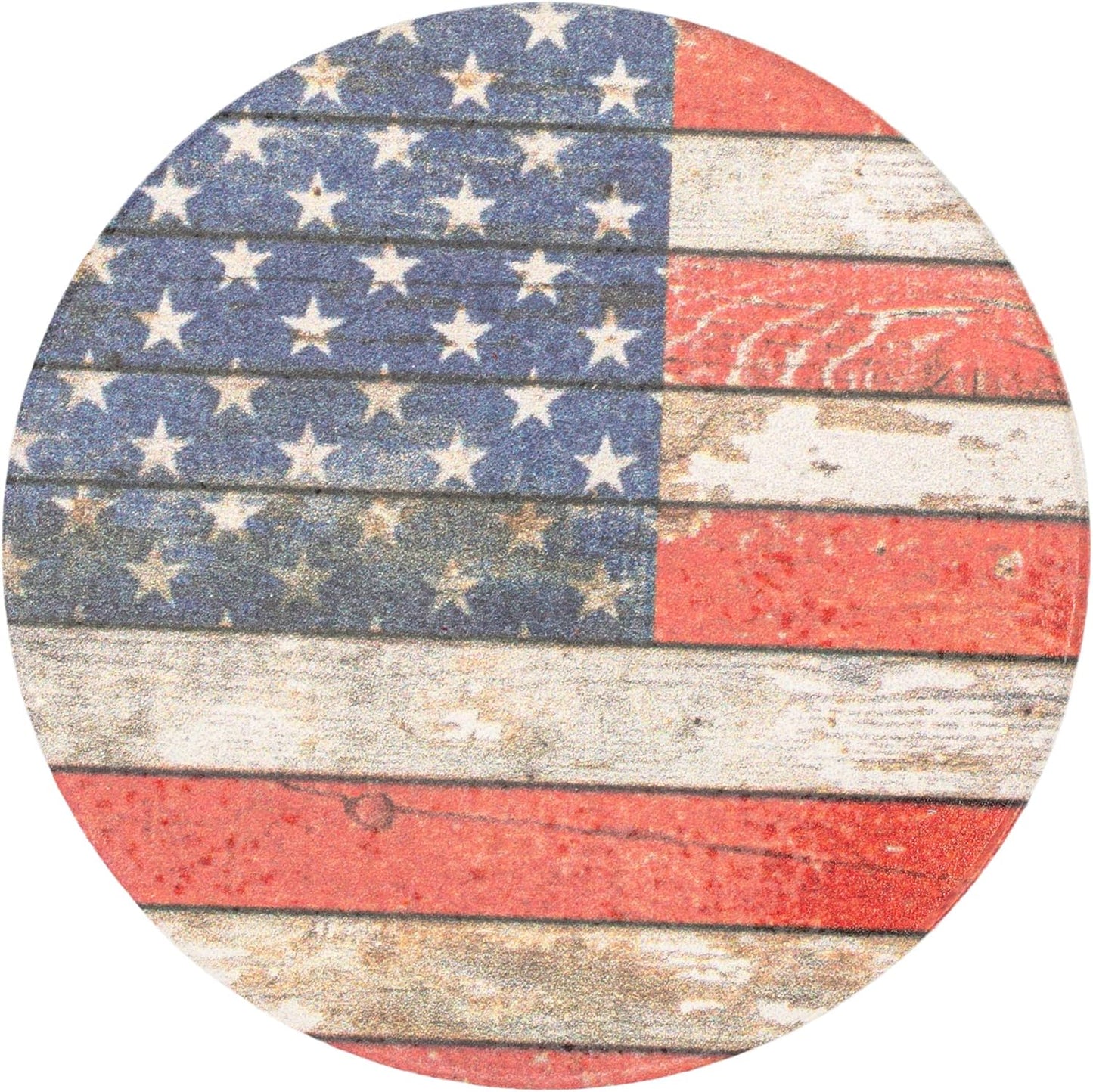 American Flag Distressed Wood Look, 2.75 x 2.75 Absorbent Ceramic Car Coasters, Pack of 2