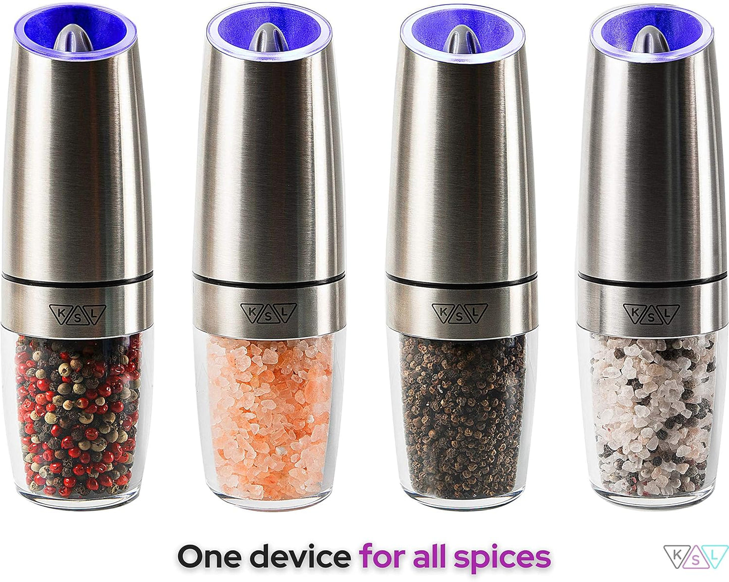 KSL Gravity Electric Salt and Pepper Grinder Set - Adjustable Motorized Auto Shakers, Mother's Day Gift Kit