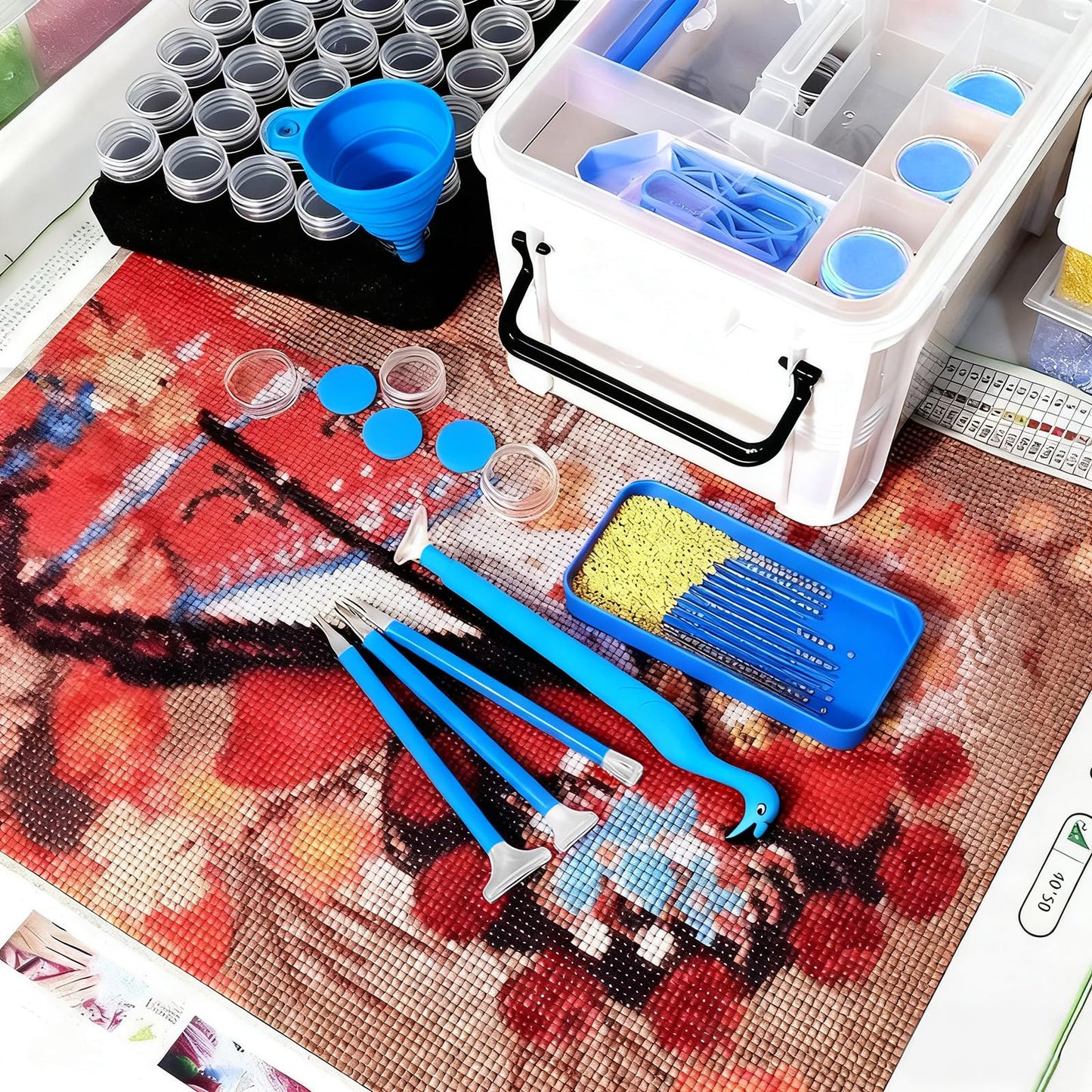 CXJINZE Diamond Painting Tools Accessories Storage-Kit 111Pcs 5D Set Portable Tool Box with Handle Craft Jewelry Bead Storage Blue Box Art Trays for Diamond Painting Accessories and Tools