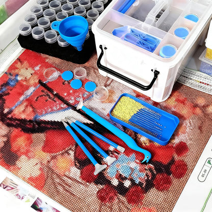 CXJINZE Diamond Painting Tools Accessories Storage-Kit 111Pcs 5D Set Portable Tool Box with Handle Craft Jewelry Bead Storage Blue Box Art Trays for Diamond Painting Accessories and Tools