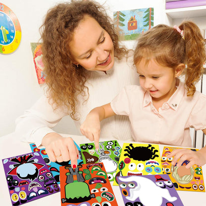 Moon Boat 70 Sheets Halloween Stickers Crafts for Kids, Make-a-Zombie/Pumpkin/Ghost/Monster/Skeleton/Spider/Vampire/Reaper/Witch/Mummy Face Activity Sticker Favors Bulk Party Supplies(Small Size)