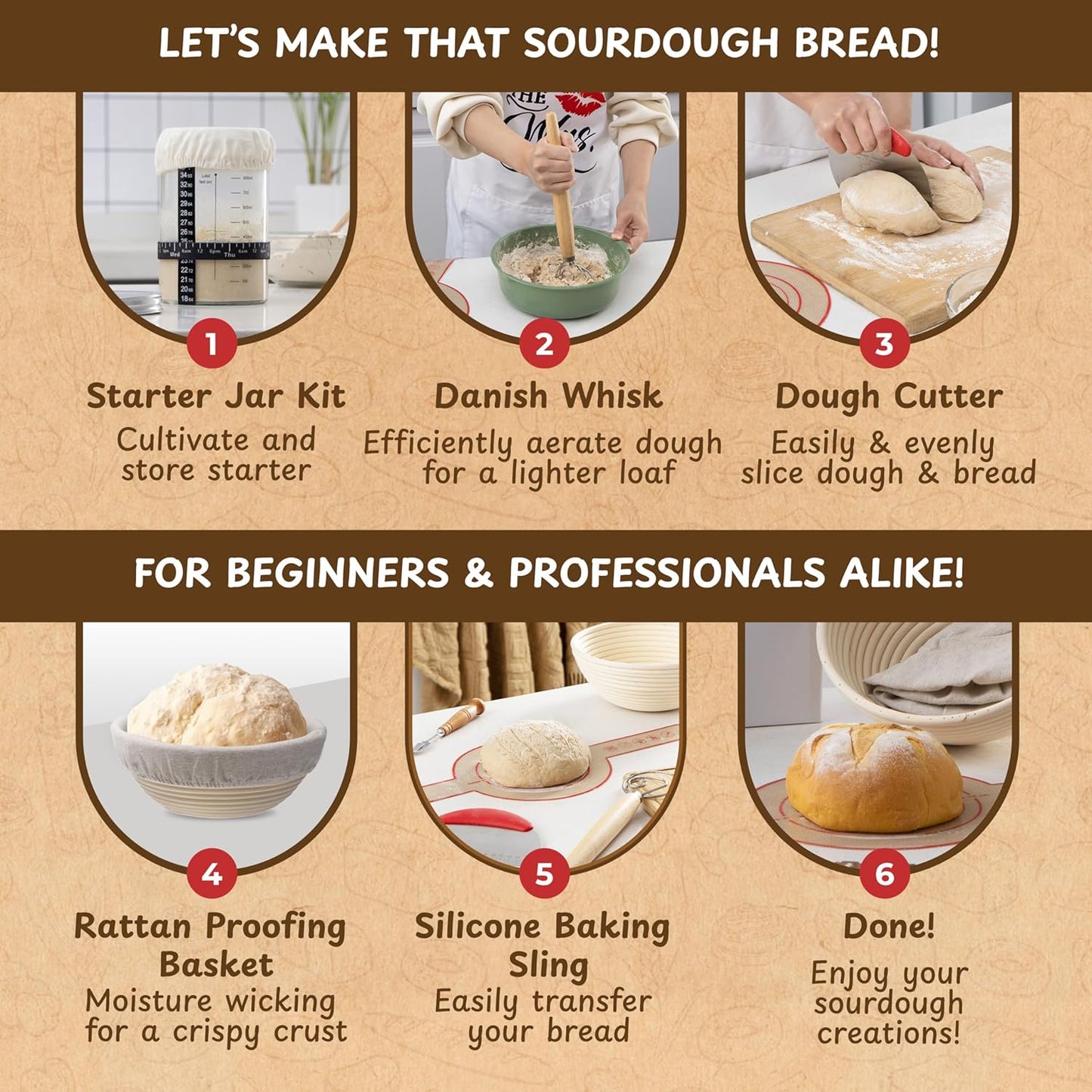 Complete Sourdough Bread Starter Kit, Glass Sourdough Starter Jar Kit & Tons of Sourdough Baking Supplies - Sourdough