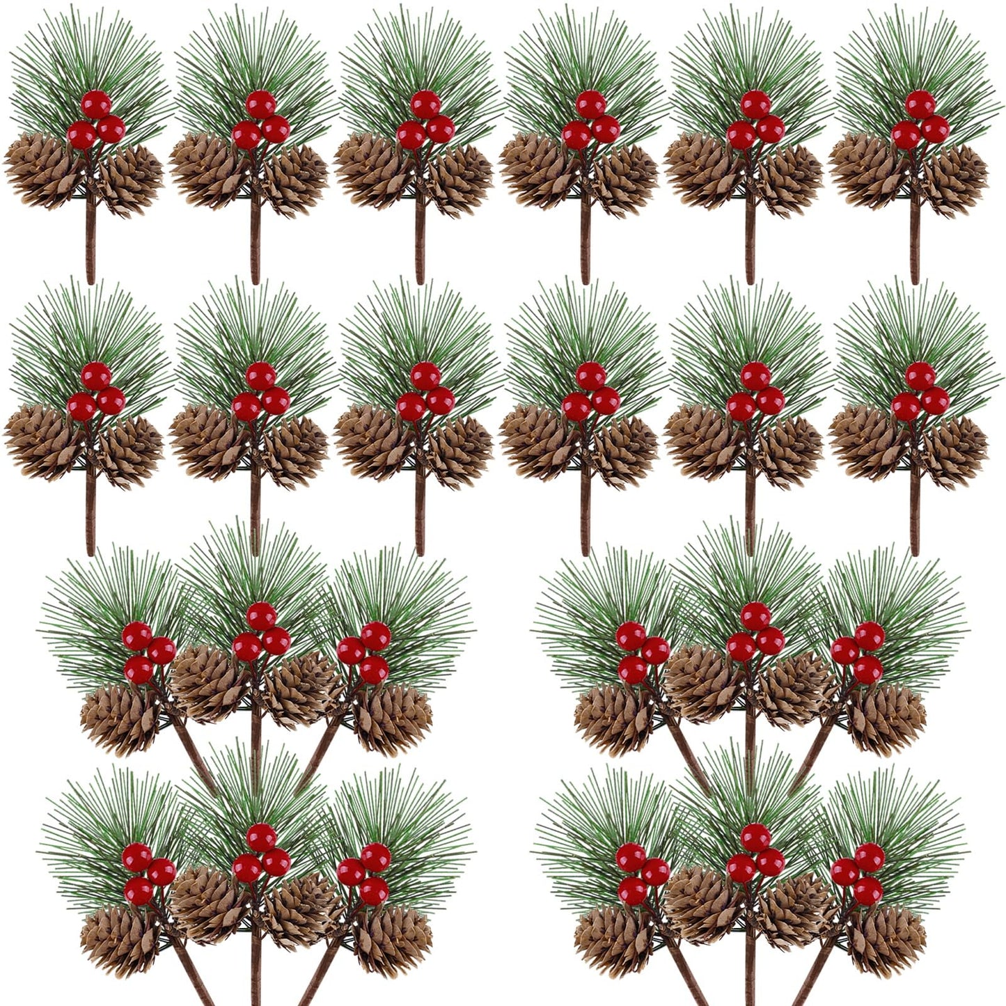 Lukinuo Artificial Berries Pine Picks 25pcs Pine Cone Holly Berry Stems for Crafts Mini Red Berries Pinecones Branches Artificial Christmas Picks and Sprays for Xmas Decor Wreath, Garland, Xmas Tree