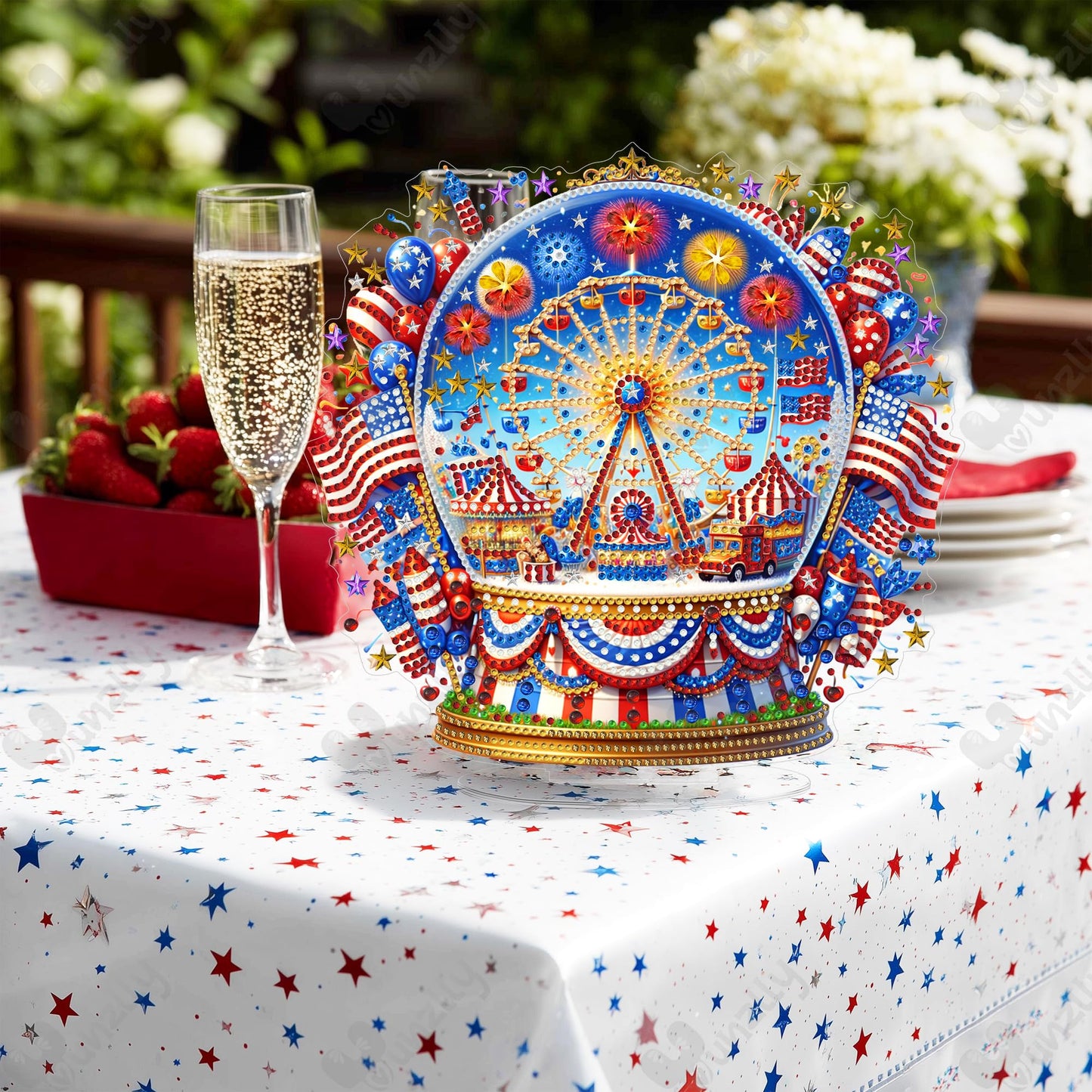 Yunzlly Stand Up Diamond Art Painting Kit, Desktop Gem Painting Ornament Kit for Adults, Tabletop Acrylic Diamond Board Painting (4th of July)