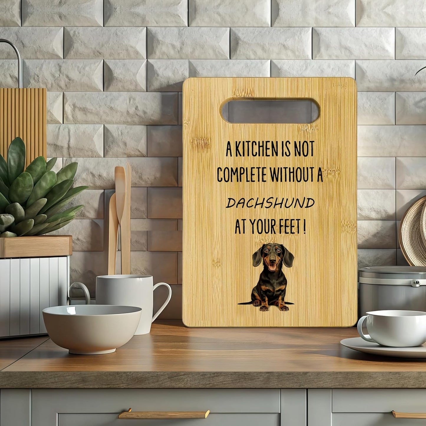 Dachshund Cutting Board, Bamboo Kitchen Decor, Gifts for Women - A Kitchen is not Complete without a Dachshund