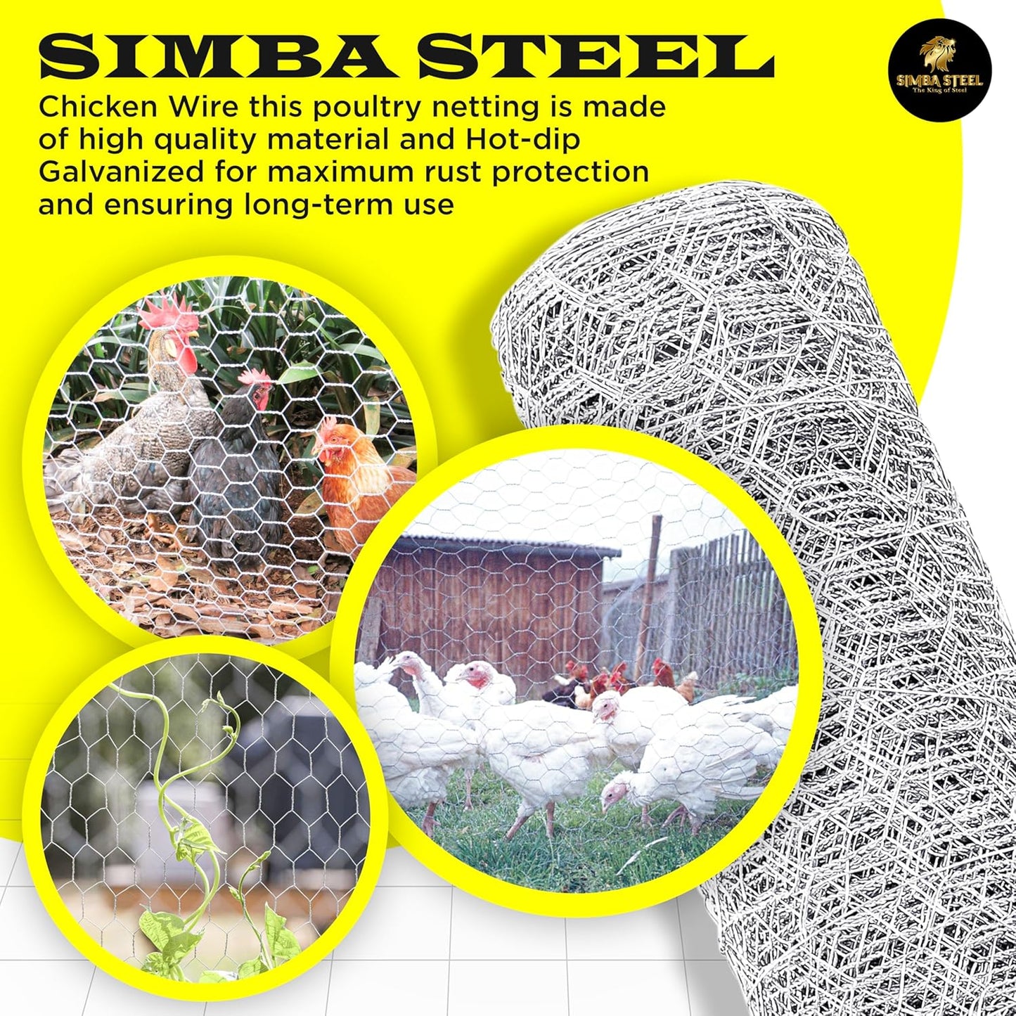 18 100 1 20GA 18 100) Chicken Wire in x FT x Mesh x | Poultry Wire Netting | Hot Dipped Galvanised | Hexagonal