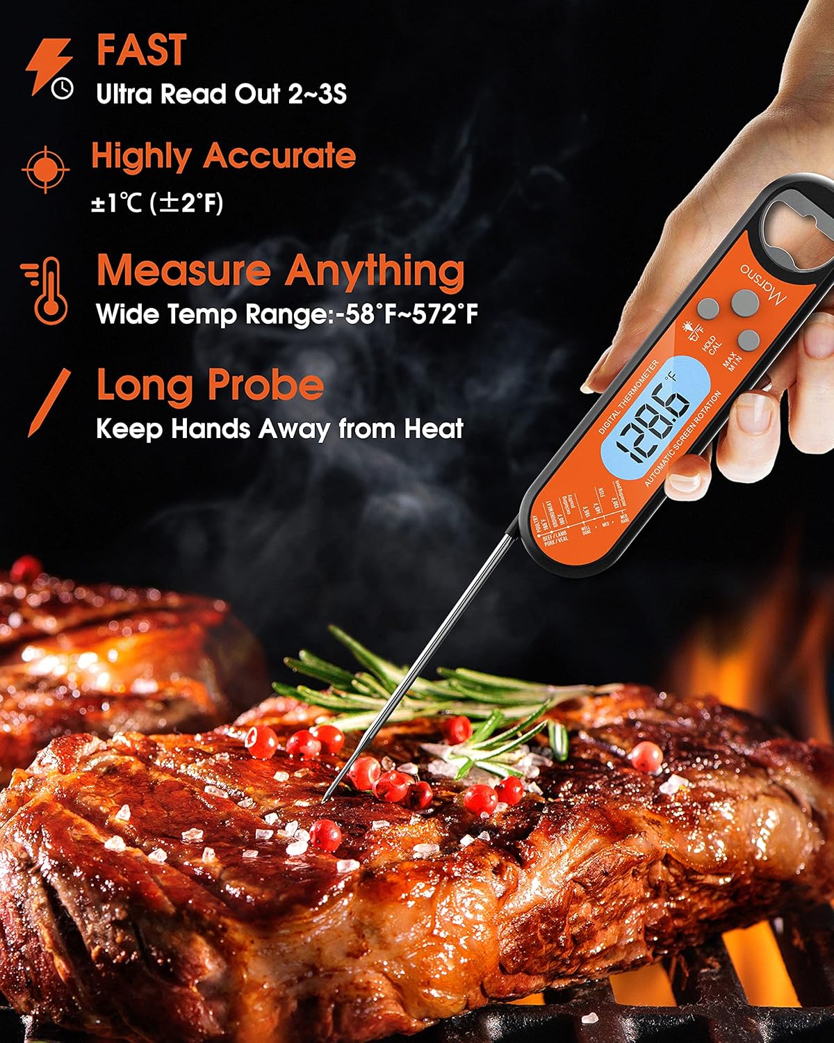 Meat Thermometer, Instant Read Digital Food Thermometer for Cooking, Fast & Precise with Backlight