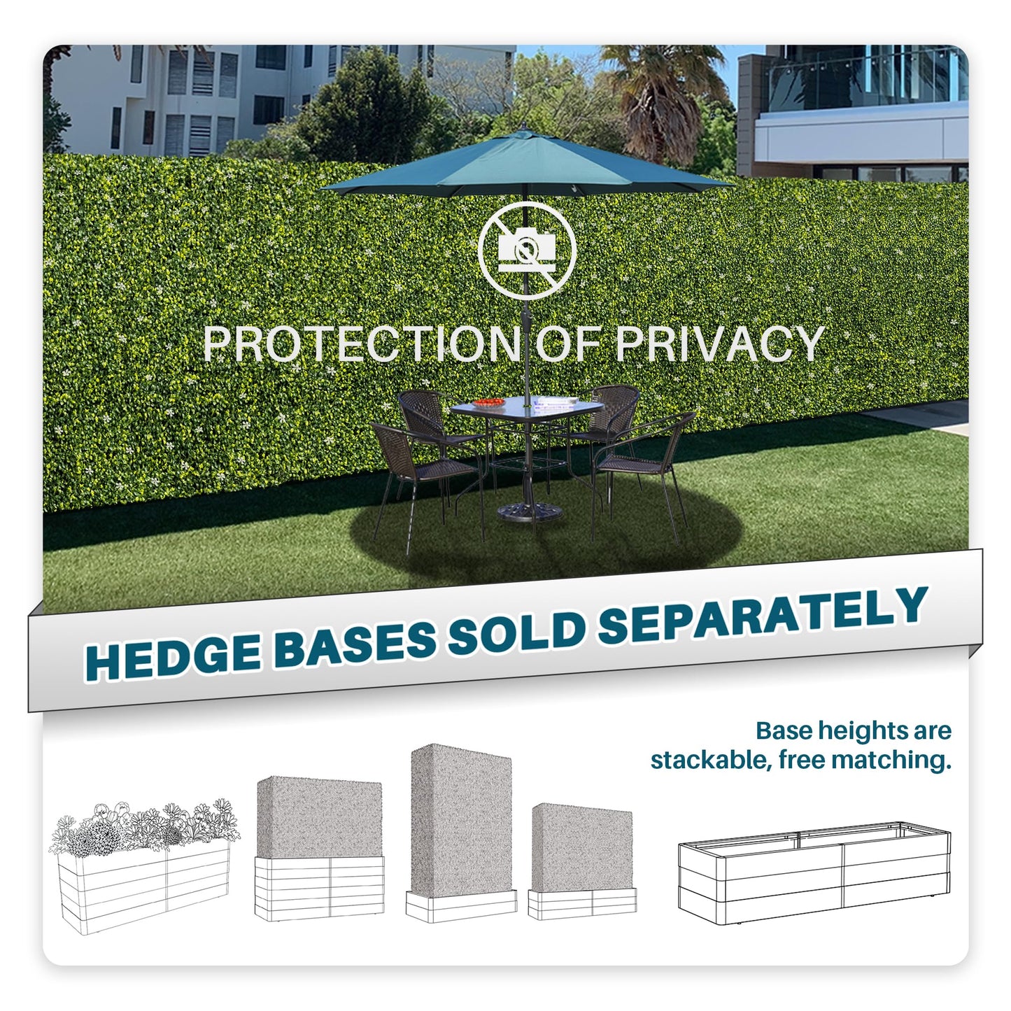 COARBOR 72" x 72" x 6" Artificial Boxwood Hedge Wall Milan with White Flowers Interior Divider Privacy Fence Faux Greenery Backdrop for Home Decor, Party Decor, Backyard Balcony Deck