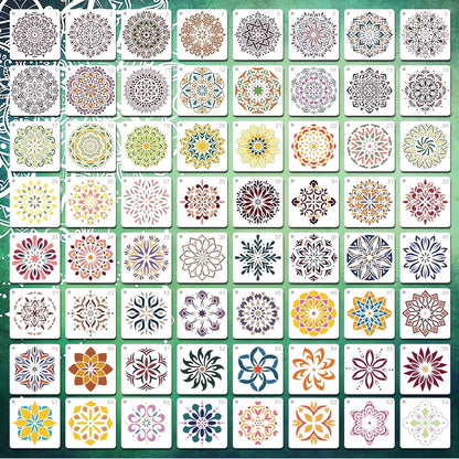 Mandala Stencils for Painting, 64PCS 4.7x4.7 Rangoli Stencils for Crafts & Home Decor