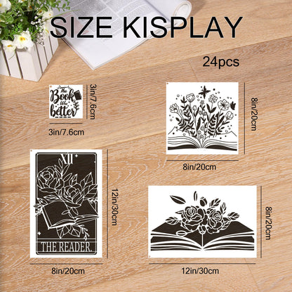 Book Flower Stencils for Painting - 24 Pcs Reusable Book Flower Floral Plants Spraying Drawing Supplies Stencils DIY Crafts Drawing Template Set for Home Wood Table Wall Paper Scrapbook Decor