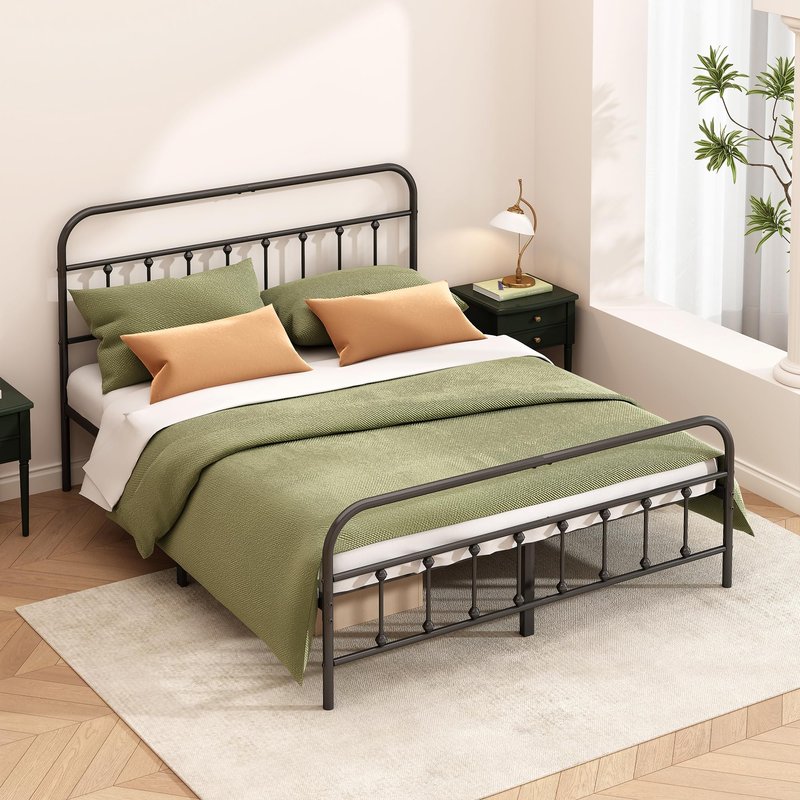 Kujielan Metal Bed Frame - Structurally Stable Heavy Duty Steel Slat Supported King Bed Frames,No Box Spring Needed for Easy Removal and Transport.