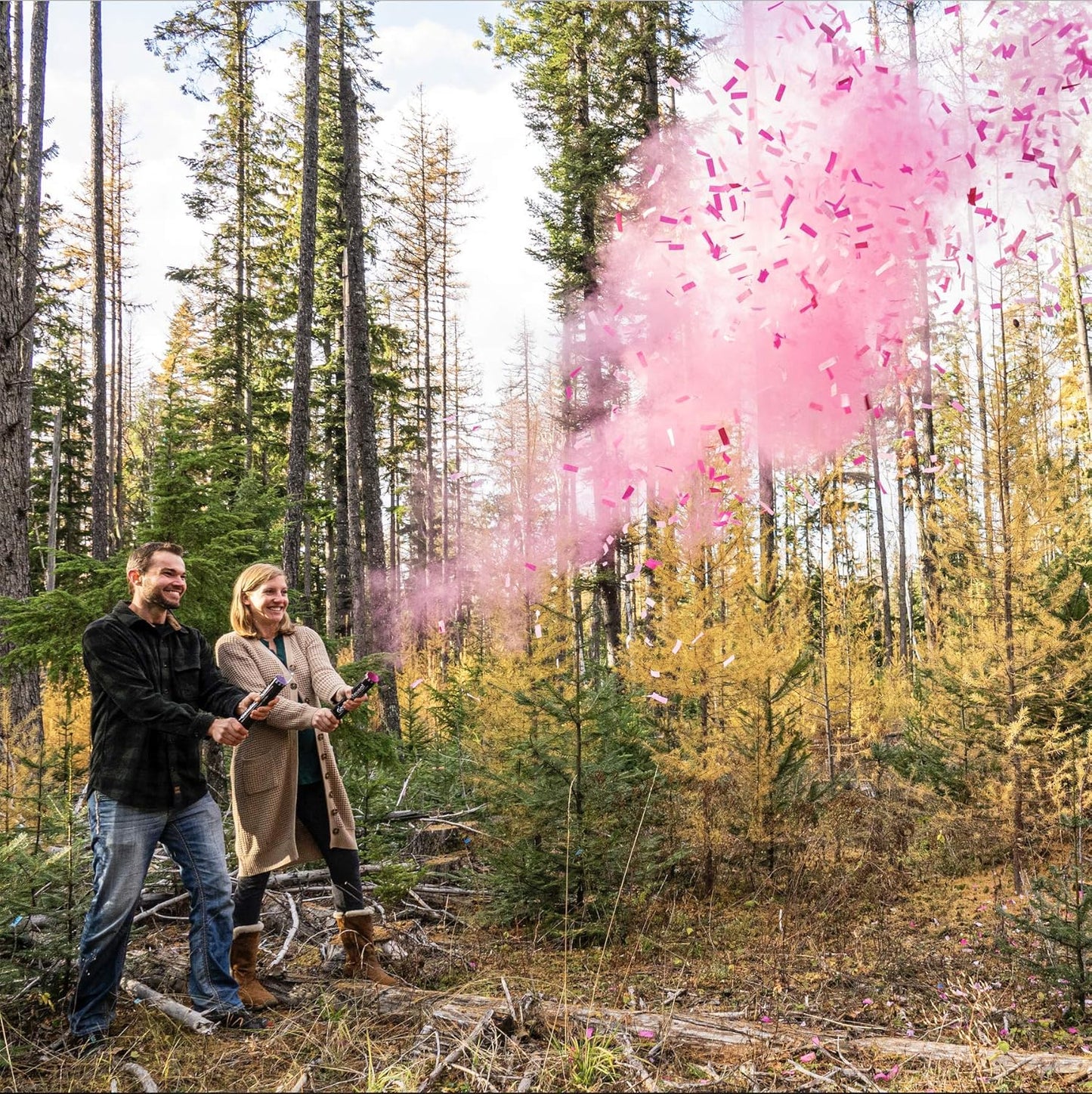 4 100% Gender Reveal Confetti Cannon Pink Powder Smoke with Non-Toxic, Food-Grade Corn Starch - Safe and Easy