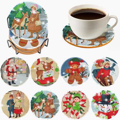 XEFINAL Christmas Vintage Diamond Art Paintings Coasters Diamond Art Painting Coasters with Holder DIY Christmas Diamond Art Painting Kits for Adults, Beginners Christmas Gift