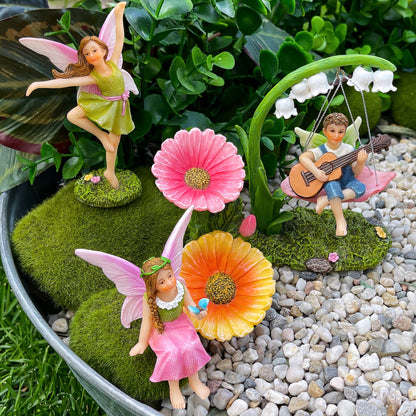Mood Lab Fairy Garden Figurines - Dancing Swing Set (5 pcs) - Miniature Decorative Statues & Accessories - Outdoor & Indoor Garden Decor