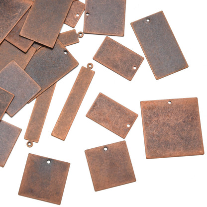 ROSENORTH Jewelry Stamping Kit – 30 Antique Copper Brass Blanks in 5 Shapes with Earring Hooks, Backs & Jump Rings for DIY Earrings & Necklaces (84 PCS)
