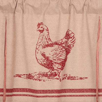 VHC Brands Sawyer Mill Chicken Pleated Curtain Valance, Red, 20x72