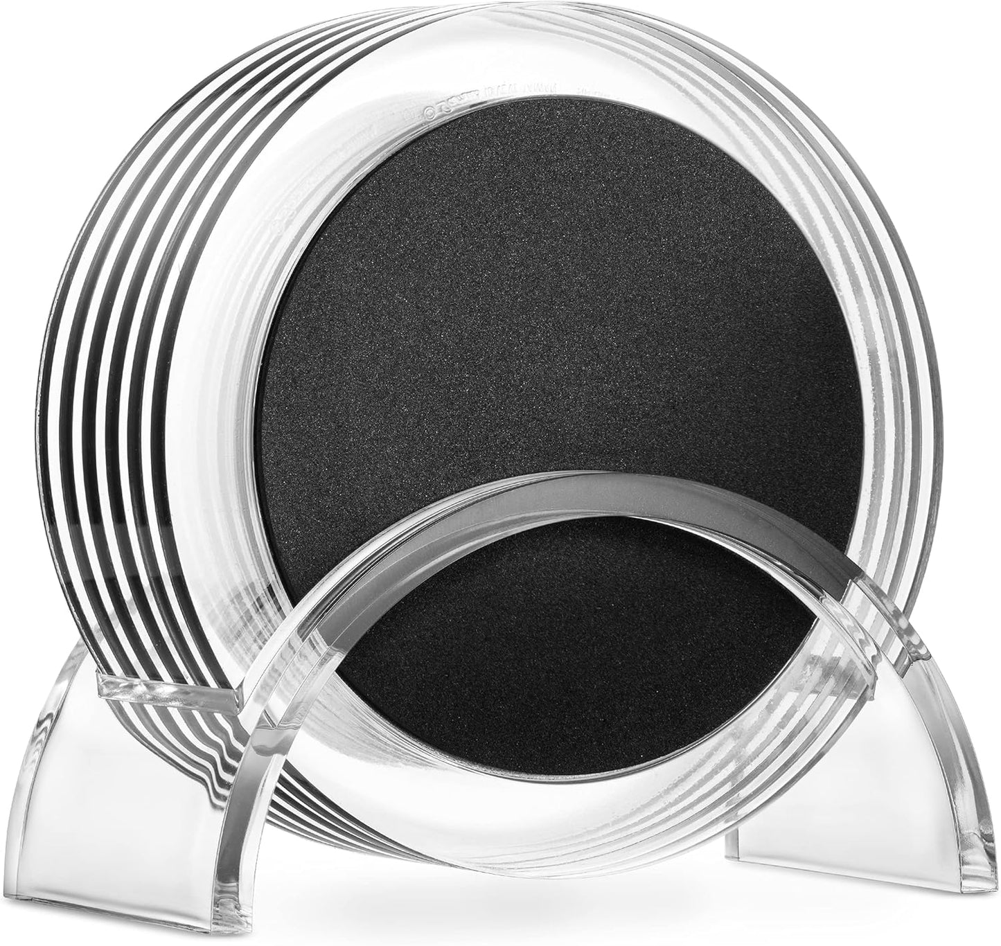 Acrylic Drink Coasters Set of 6 - Premium Stylish Black 4 Inch Coaster Set for Tabletop Protection, Home Decor Accent