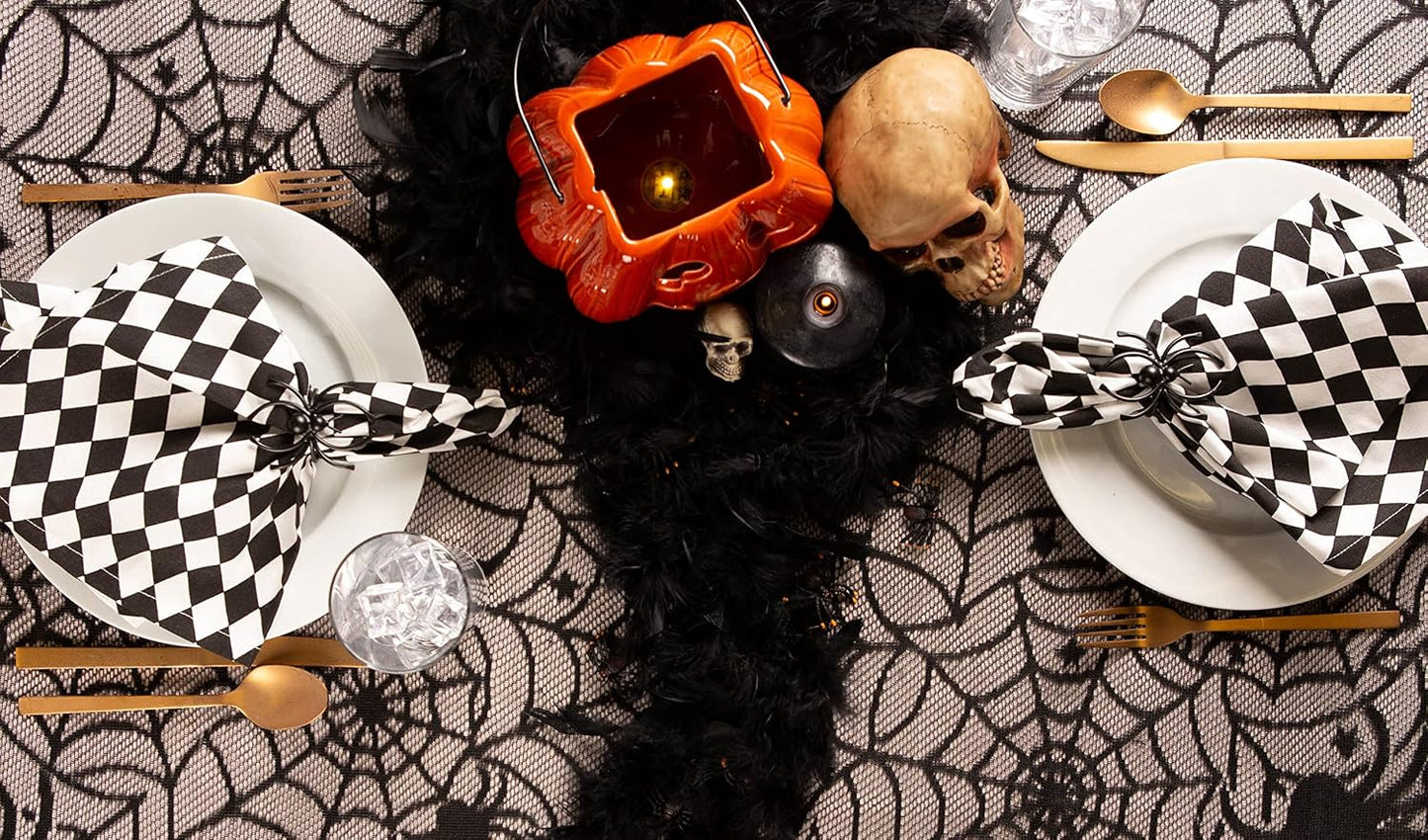 DII Halloween Tabletop Napkin Set, Harlequin Collection, Black and Cream, 6 Piece