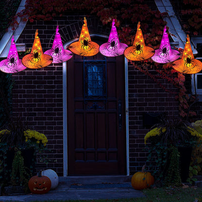 WATERGLIDE Halloween Decorations 8 Pcs Lighted Hanging Witch Hats, with 8 Modes Light Up 16 FT Halloween String Lights, for Indoor Outdoor Yard, Lawn, Graveyard Scenes Party
