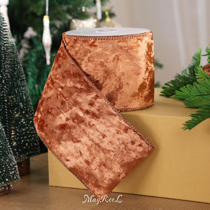 MAYREEL 4 Inch Copper Crushed Velvet Ribbon Wired Extra Wide Bronze for Christmas Decorations Gift Wrapping Wreaths Tree Toppers 10 Yards