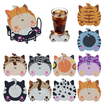 BOCACUE Cute Cat Diamond Art Coasters Kit for Adults, 10 PCS Diamond Painting Coasters with Holder, Cute Gem Painting Coasters for Desk, DIY Diamond Art Crafts, Cat Lover Gifts for Women