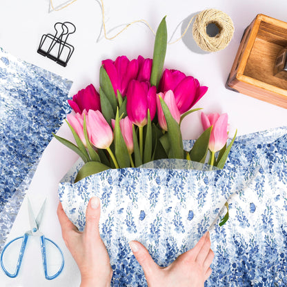 100 Sheets Blue Eucalyptus Leaf Tissue Paper Blue Botanical Leaves Wrapping Paper DIY Arts Tissue for Birthday Wedding Bridal Baby Shower Party Decor Supplies, 13.8 x 19.7 inches
