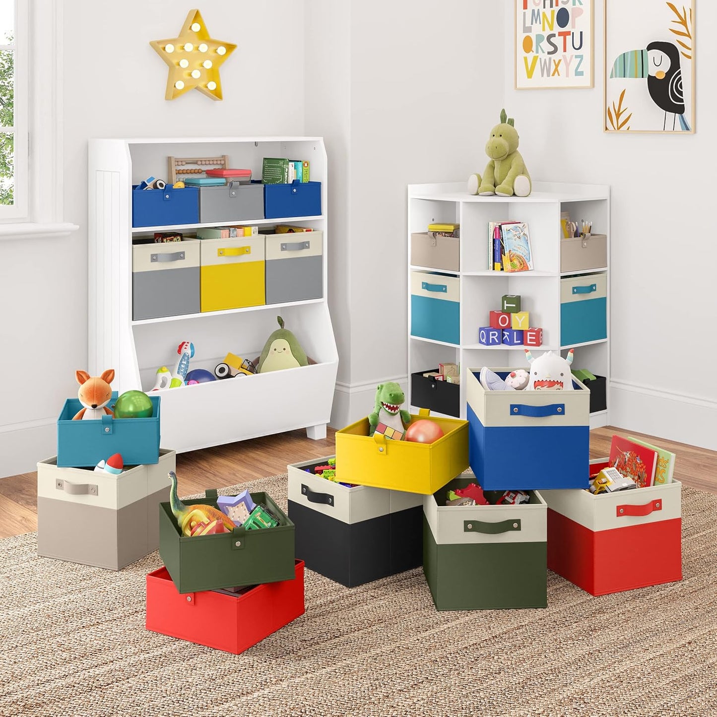 RiverRidge Kids Folding Storage Bin Set - 2pc 10.5in W x 5in H, Gray